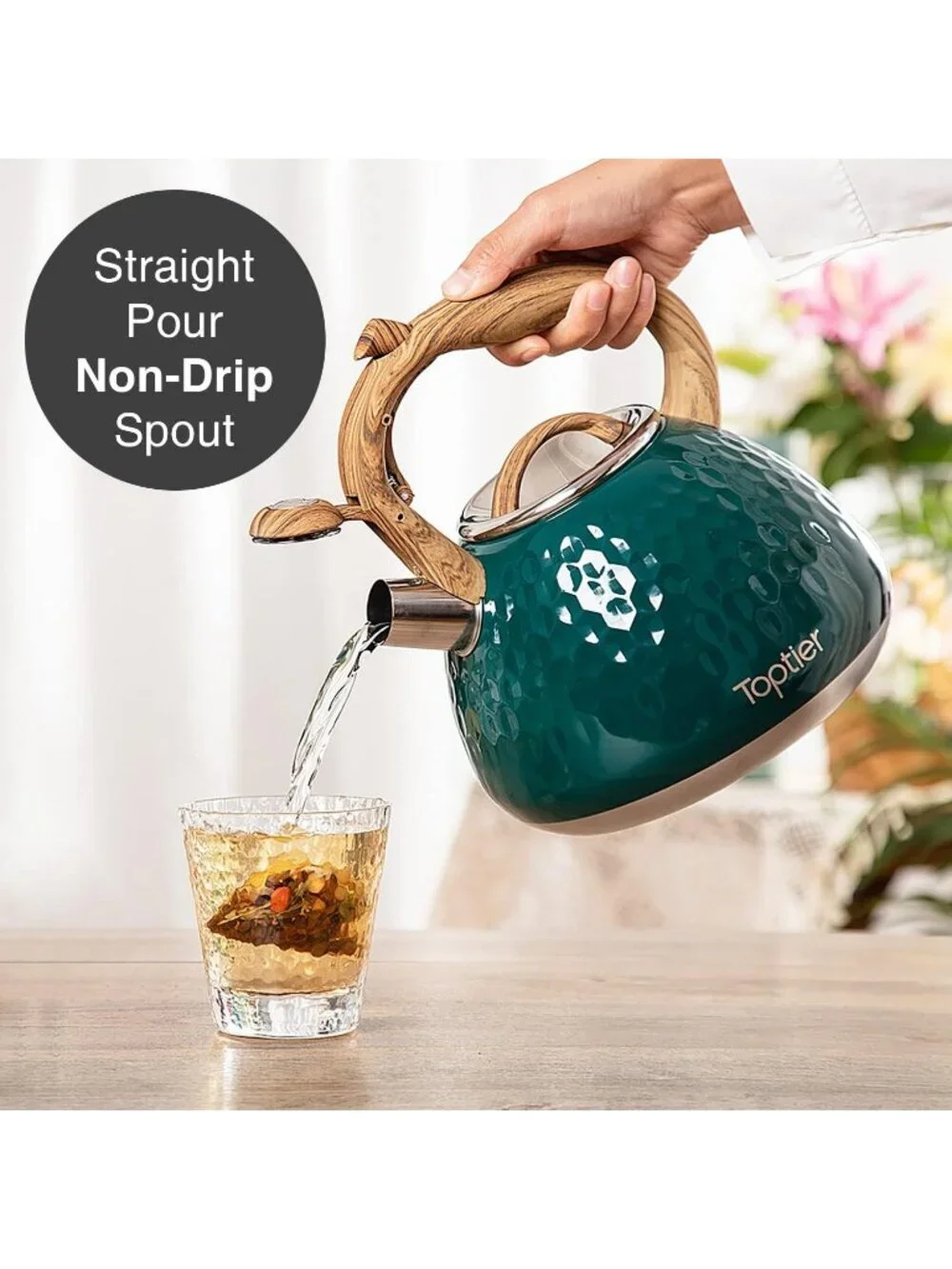 Green Kitchen Whistling Tea Kettle 2.7QT Stainless Steel Diamond Design Stovetop